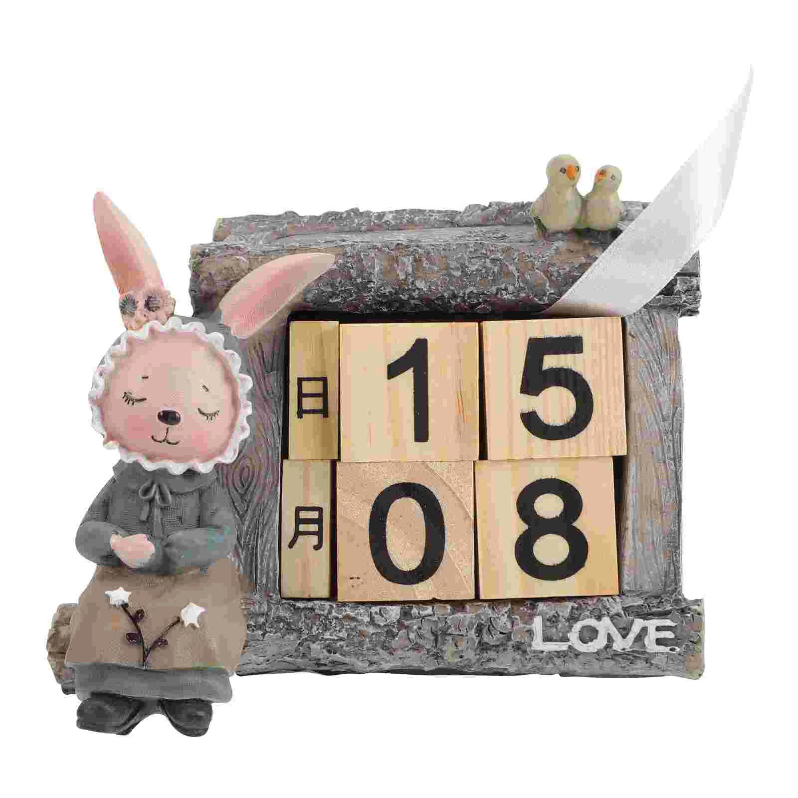 

Calendar Blocks Wooden Block Table Date Perpetualdisplay Rustic Rabbit Countdown Desk Wood Cube Year Standing Desktop Office