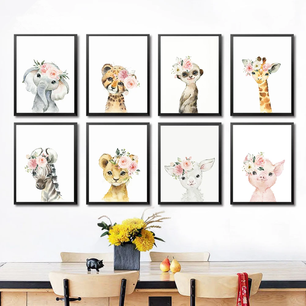 

Giraffe Tiger Elephant Canvas Painting Child Poster Nursery Wall Art Picture Print Forest Animal Nordic Kid Baby Bedroom Decor