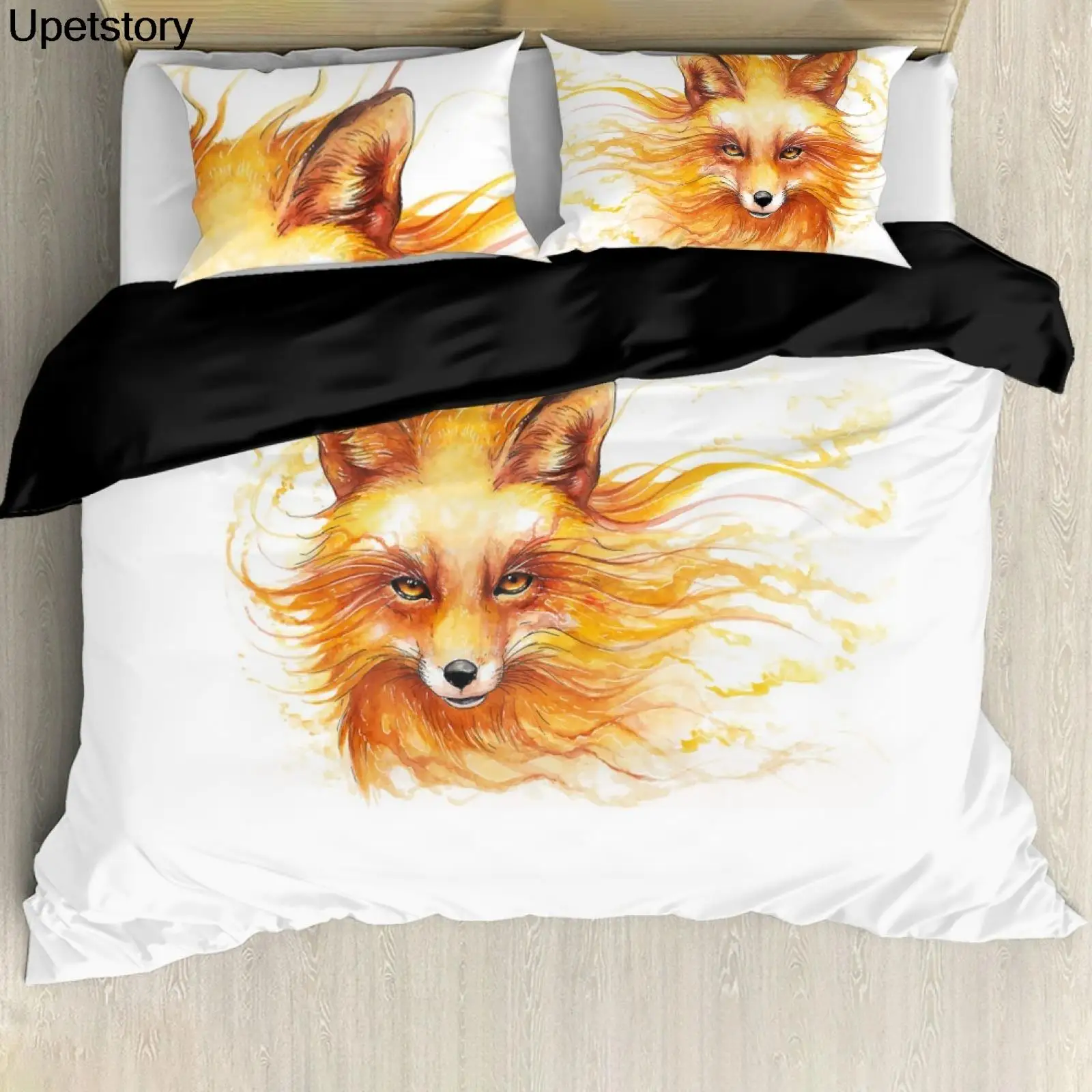

Модный комплект постельного белья Upetstory с золотым лисьим принтом, простой цвет, простота, простыня, пододеяльник, наволочка, высококачественное постельное белье