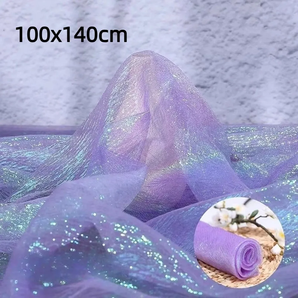 Радужная лазерная пряжа 100x140 см, иллюзия цвета, морщинистая ткань из органзы, текстура, дизайнерская переливающаяся органза высокой плотности (art.: 3920d2ef63dc9) - 3920d2ef63dc9