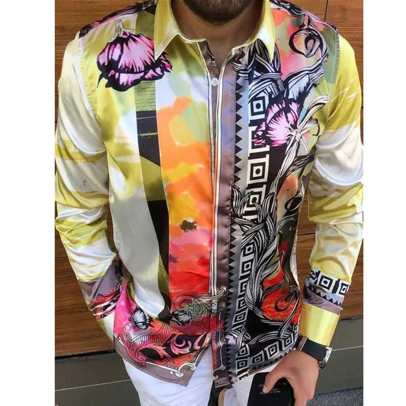 Spring and Autumn Casual Men's Shirt Fashion Palace Print Long-Sleeved 2023 Lapel Men's Thin Breathable Shirt