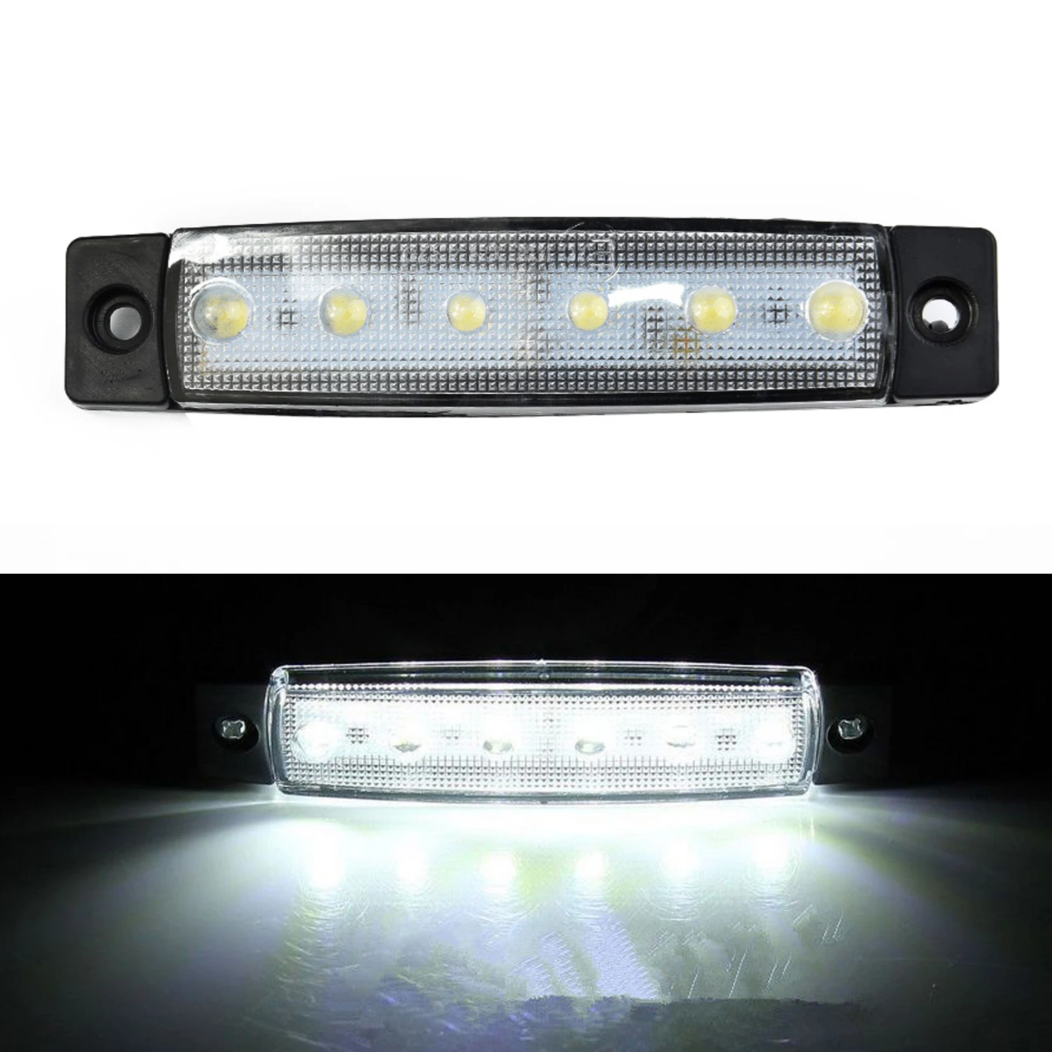 

White 12V 6 LED Side Marker Light For Trailer Truck Boat BUS Indicator RV Lamp 0.5W 5LM With 2*Screws Car Dashboard Indicators