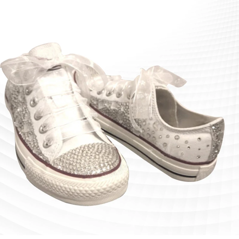 

New trend heavy diamond low top canvas shoes with fairy ribbon sweet wind fashion casual shoes