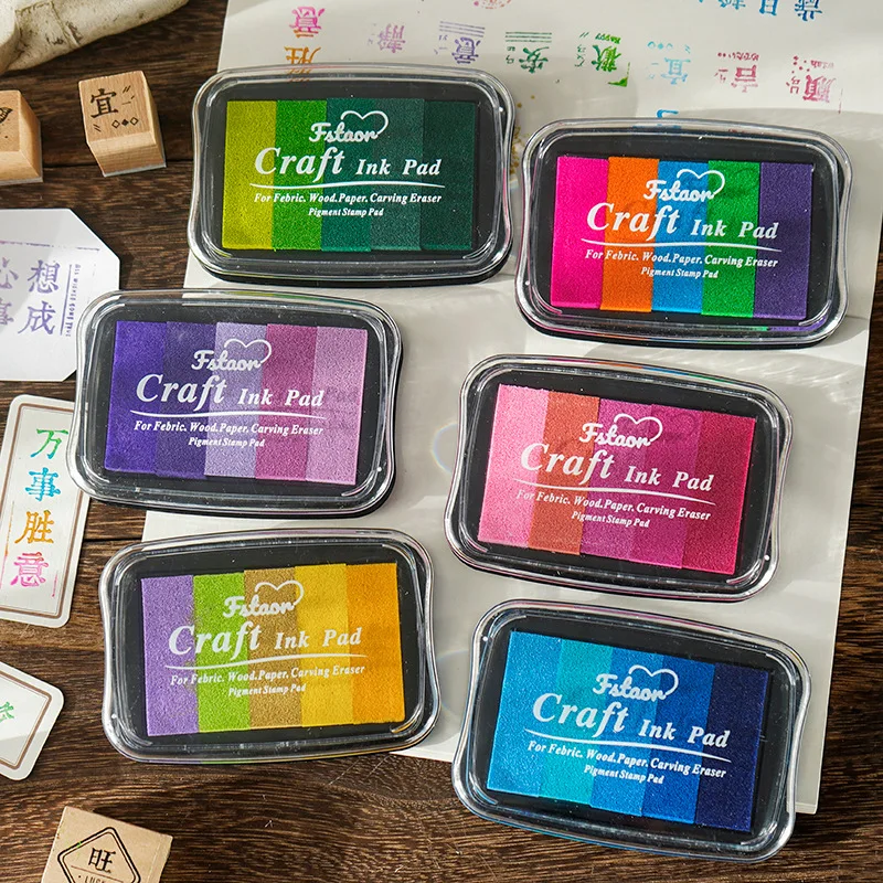 

Large Rainbow Color Ink Pad DIY Scrapbooking Journal Planner Decorations Rubber Stamp Oil Based Inkpads Finger Print Kids Gift