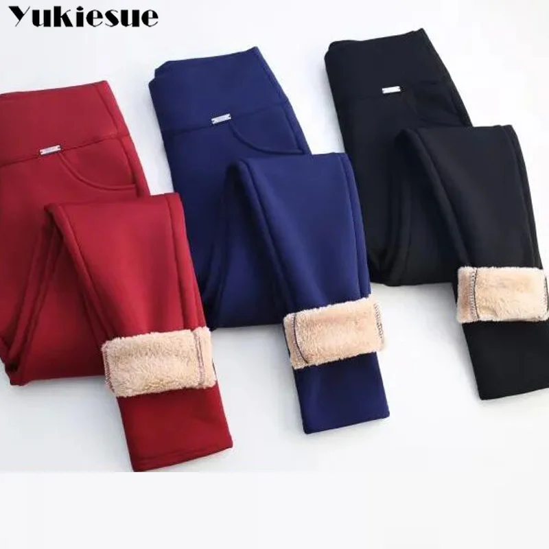 

2021 Women Winter Warm women's pants Velvet Thick Trousers High Waist Elastic Mother Stretch pencil Pants clothes 5XL 6XL