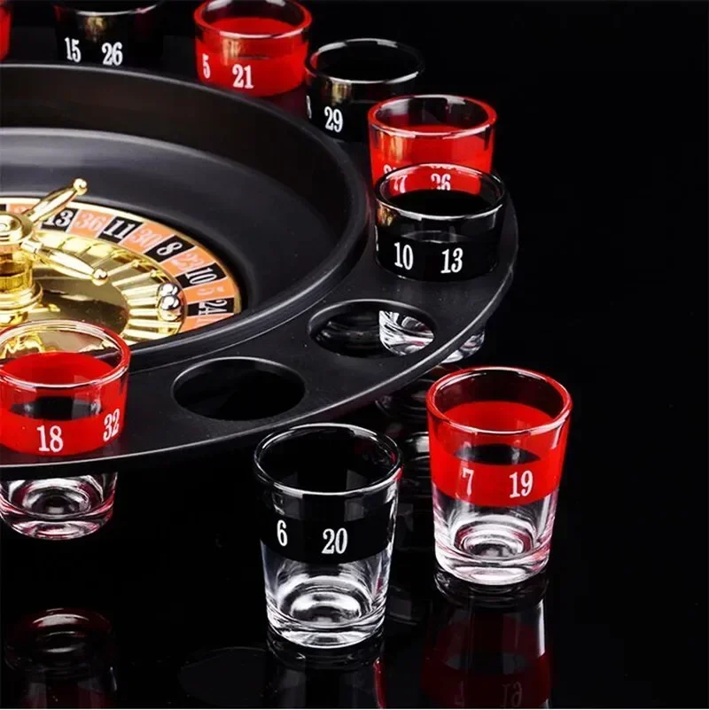 [Забавный] 16 Shot Glass Deluxe русская вращающаяся рулетка покерные фишки набор игр для