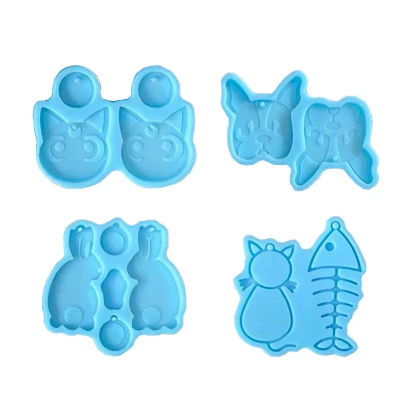 

L5YA Little Fish Rabbit Keychain Silicone Mold with Hole Keyring Pendant Mold