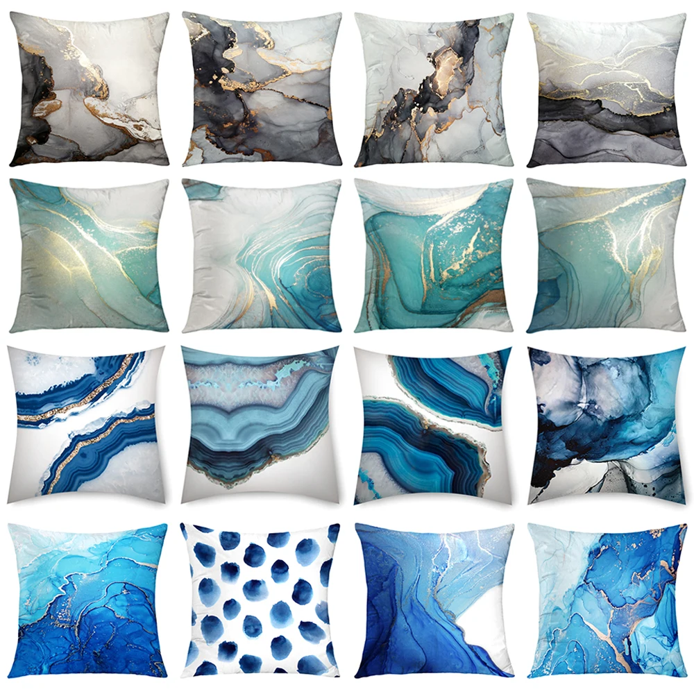 

Modern cushion cover gray blue brown agate marble gold foil pillowcase home decoration pillowcase sofa throw pillow