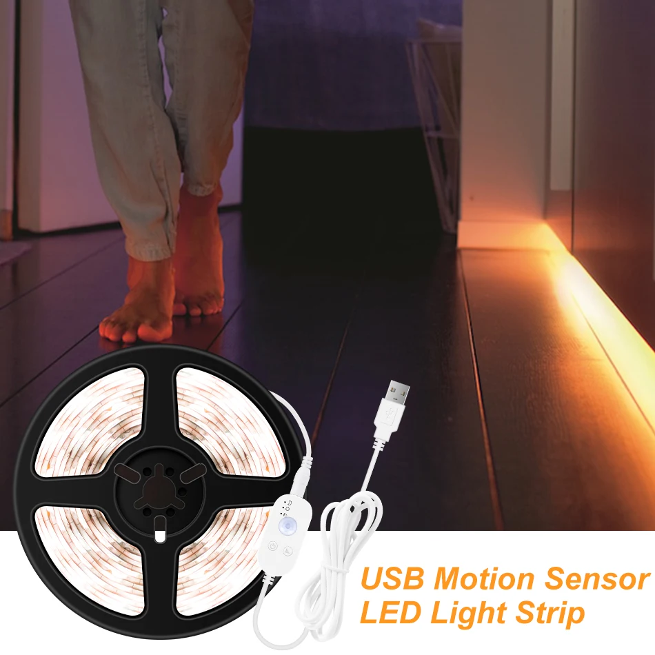 

PIR Led Motion Sensor LED Strip Lamp DC5V Led Under Cabinet Lamp Tape Ribbon Diode Light Battery Powered TV Backlight Lighting