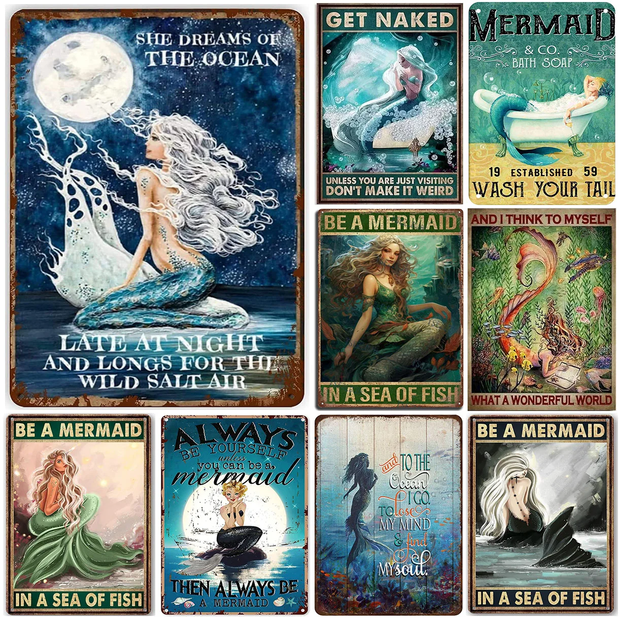 Винтажная Металлическая Доска В Стиле Русалки Она Мечты Океана Настенный Декор