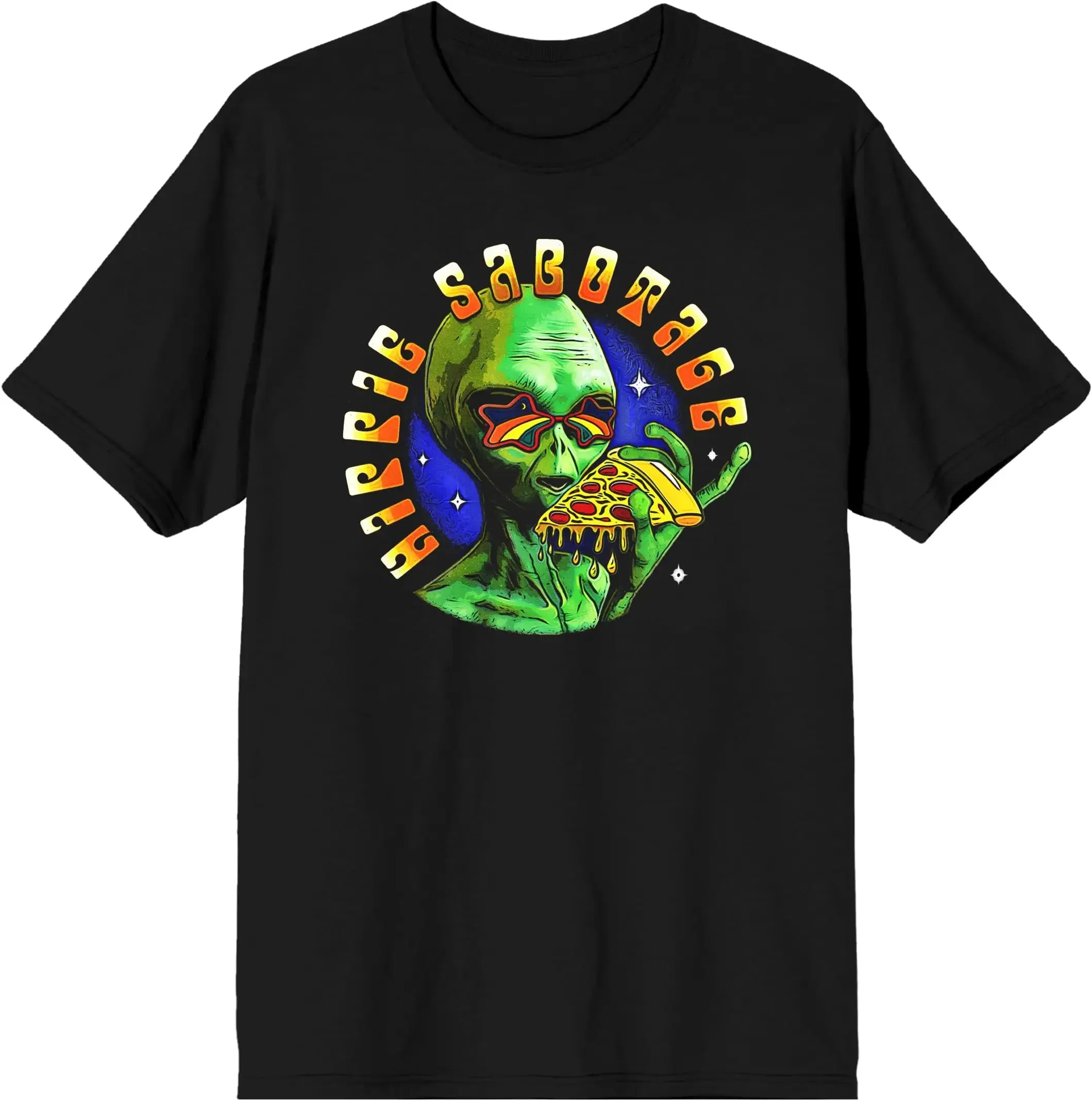 as dekolt w serek Bioworld Hippie Sabotage Alien Eating Pizza koszulki z krótkim rękawem wysokiej jakości 100% bawełna