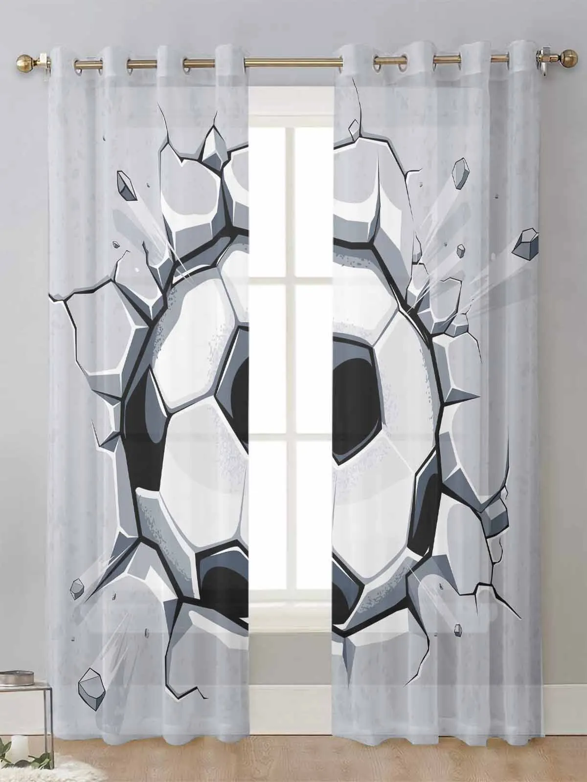 

Football Wall Broken Sheer Curtains For Living Room Window Screening Transparent Voile Tulle Curtain Cortinas Drapes Home Decor
