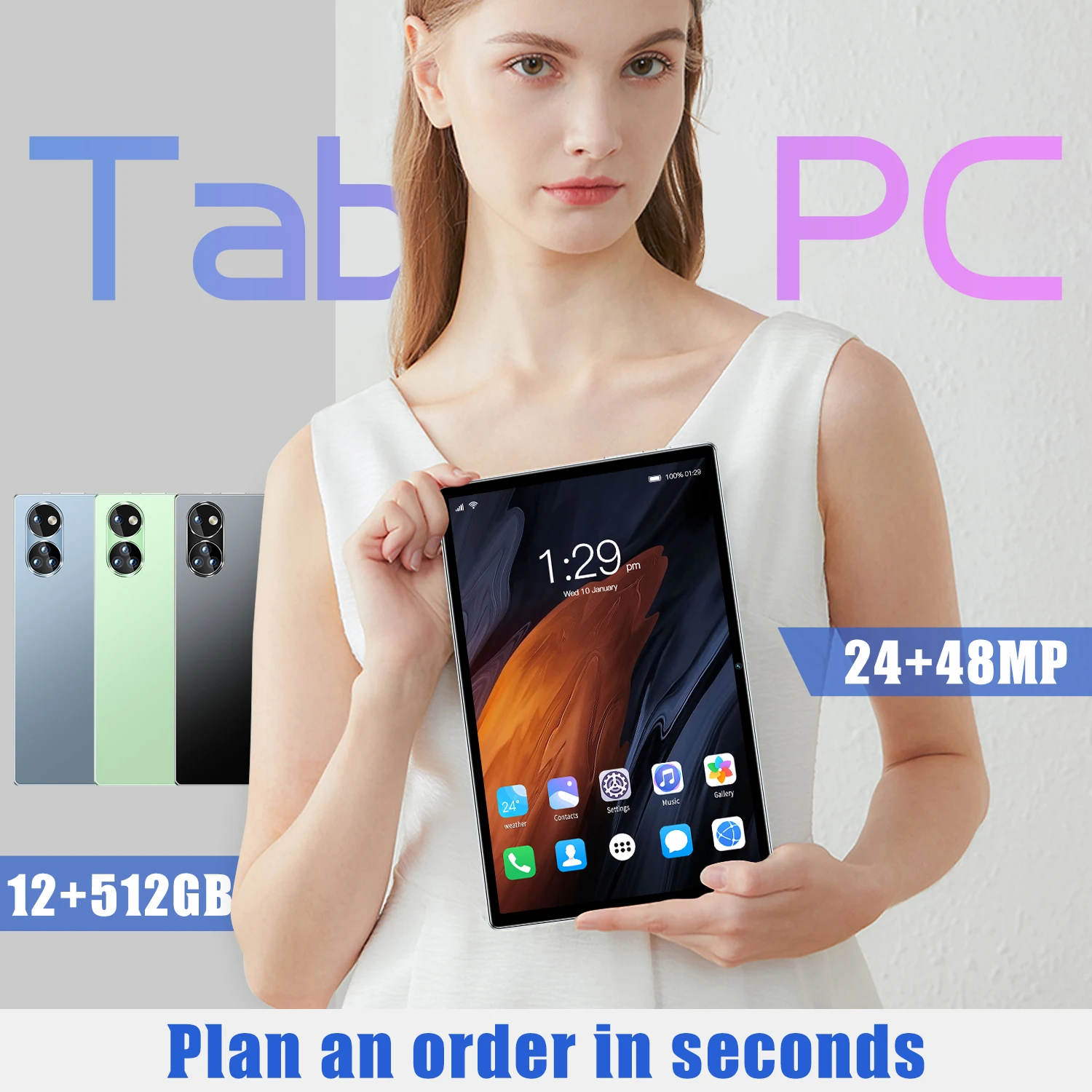 

Tab 13 Tablet Helio G85 Octa Core 12GB+512GB SIMo Tablets Pad 8000mAh Android 12 10.1'' FHD+ Display 13MP Camera