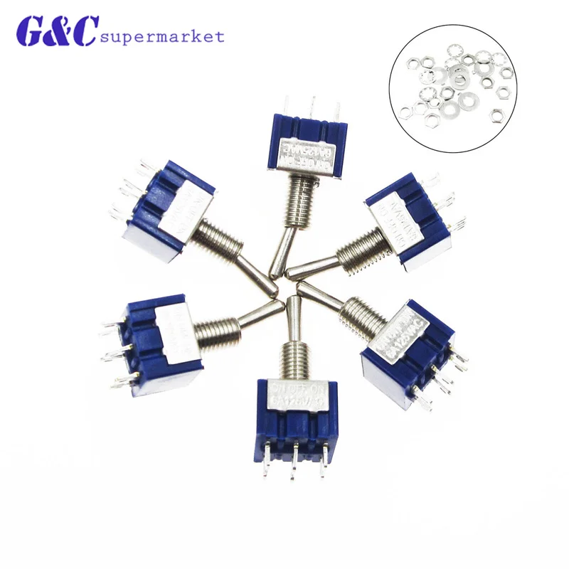 

6PCS On-OFF-On Three way AC 125V 6A Design Latching Mini toggle switch has 3-way 6-pin diy electronics