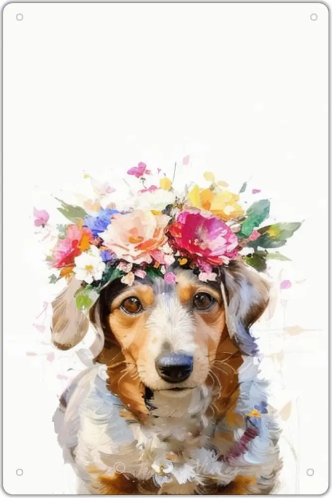 Декор таблички собаки таксы Zomyto — 5 5x8 дюймов алюминий такса с цветочной короной