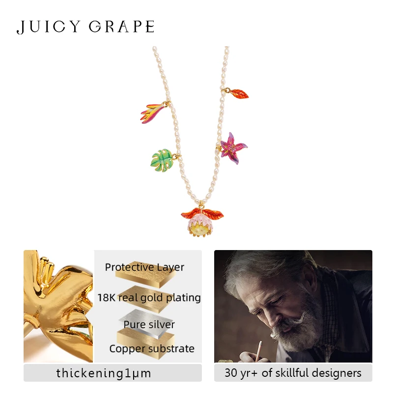 Женское Ожерелье из жемчуга с эмалью и цветами