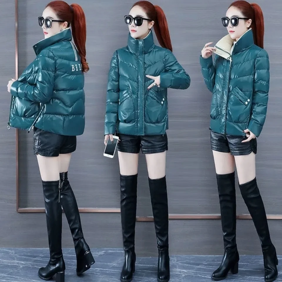 Winter Jacket Women Short Stand Collar Shiny Down Cotton Jacket Female 2022 Winter New Temperament Fashion Slim Parkas Coat