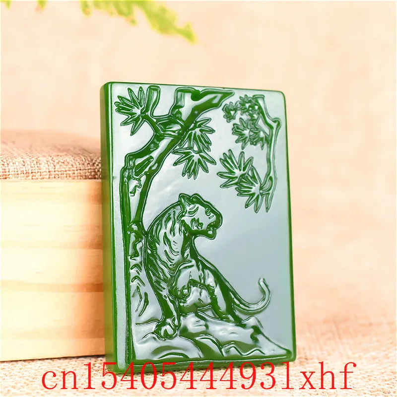 

Hetian Green Jade Tiger Pendant Necklace Jasper Fashion Fine Jewelry Carved Natural Jadeite Charm Amulet Gifts for Women Men