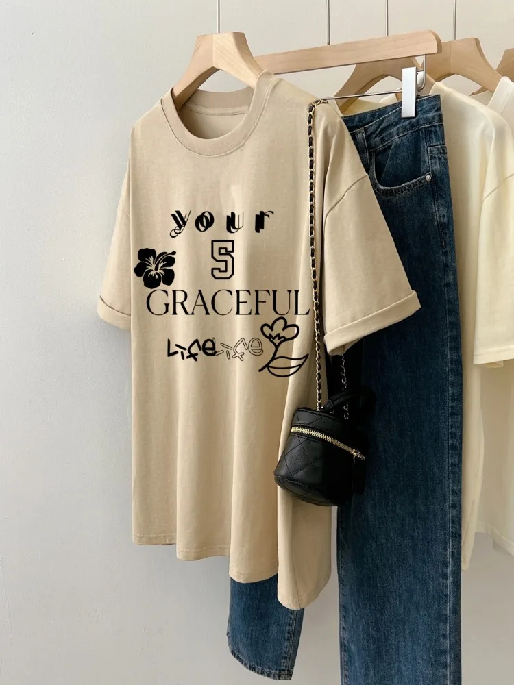 Футболка женская оверсайз с графическим принтом 2024 хлопок 100%