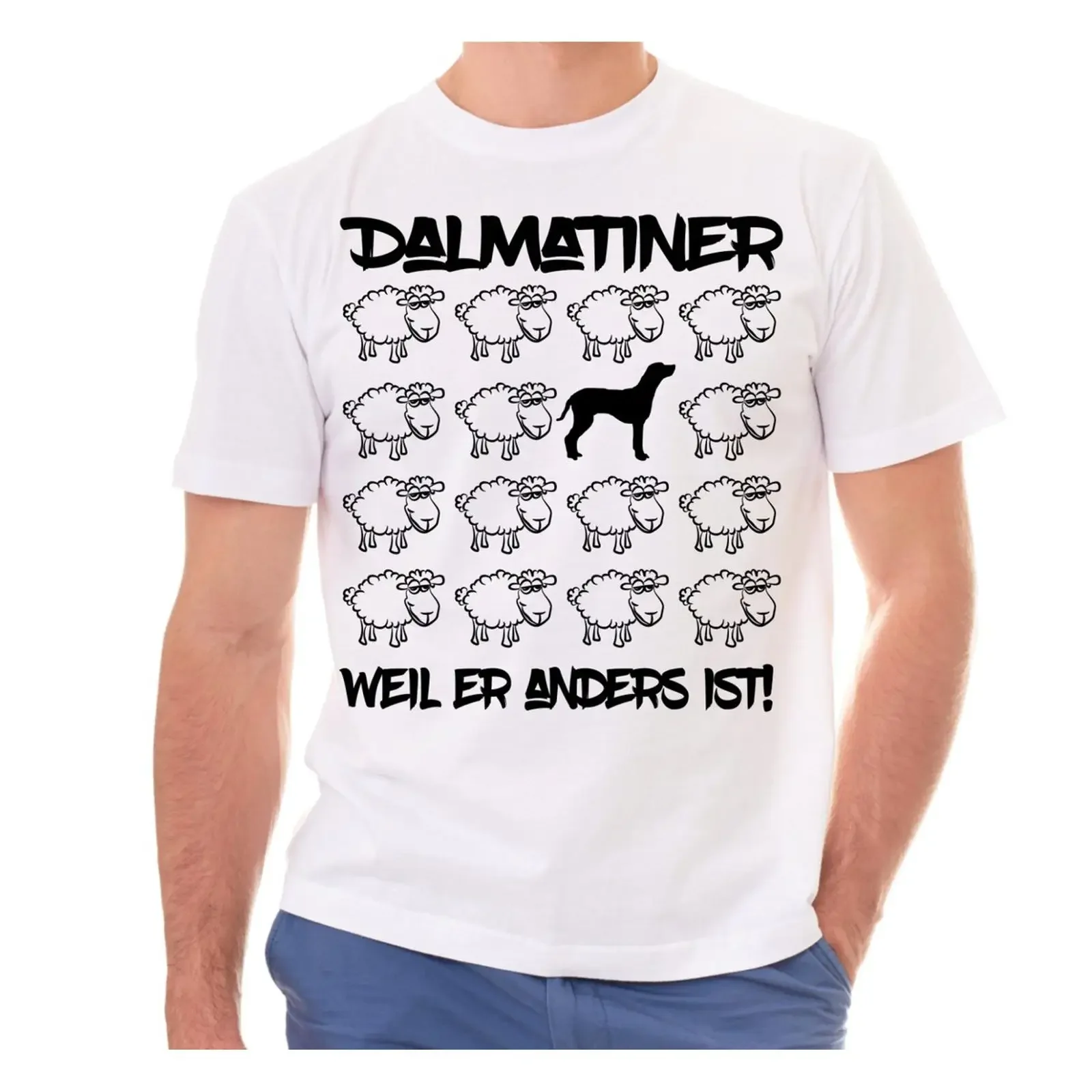 Фото Футболка BLACK SHEEP DALMATINER Punkte Hund Hunde Fun Men, черная, с принтом овцы и далматинца, винтажная, с эффектом потертости, уличная одежда, повседневная, eBay. №1