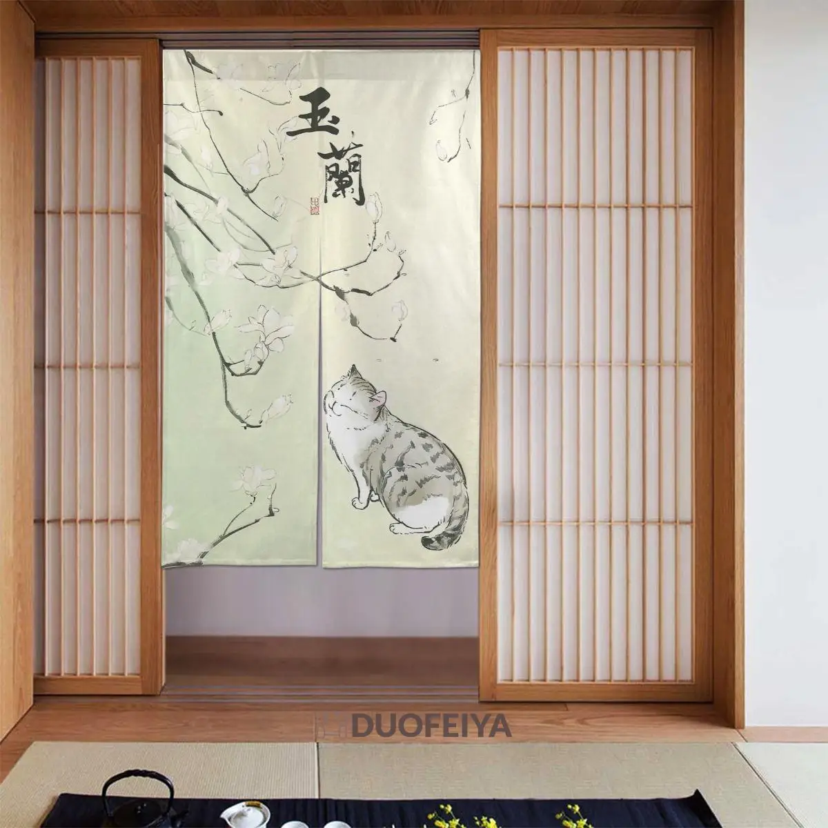 

Cat Ink Chinese Painting Door Curtains Japanese Blackout Curtains Cotton Linen Painted Noren for Home Living Room Decor
