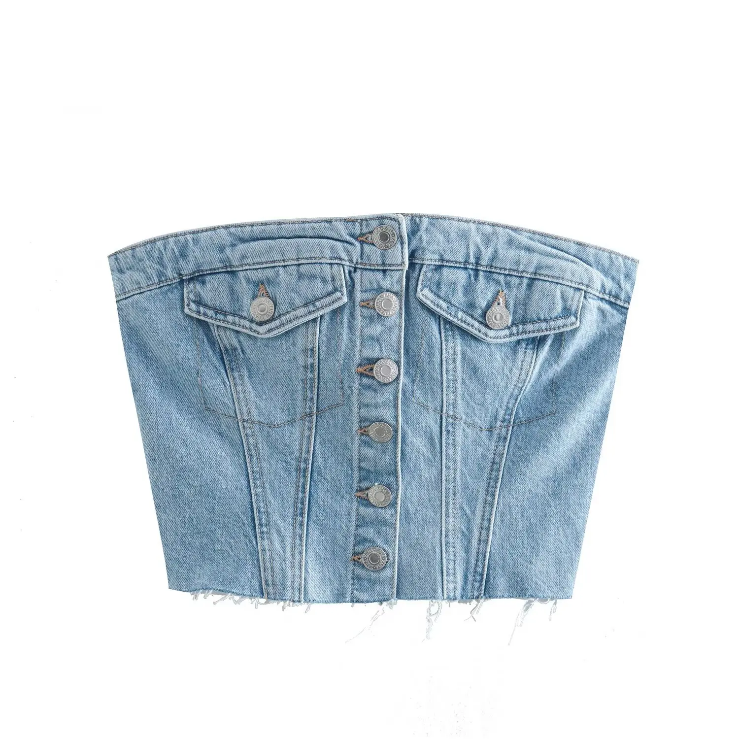 

PB&ZA summer new women's fashion trend all-match tube top flap pockets decorated with denim corset-style cropped top 6739/200