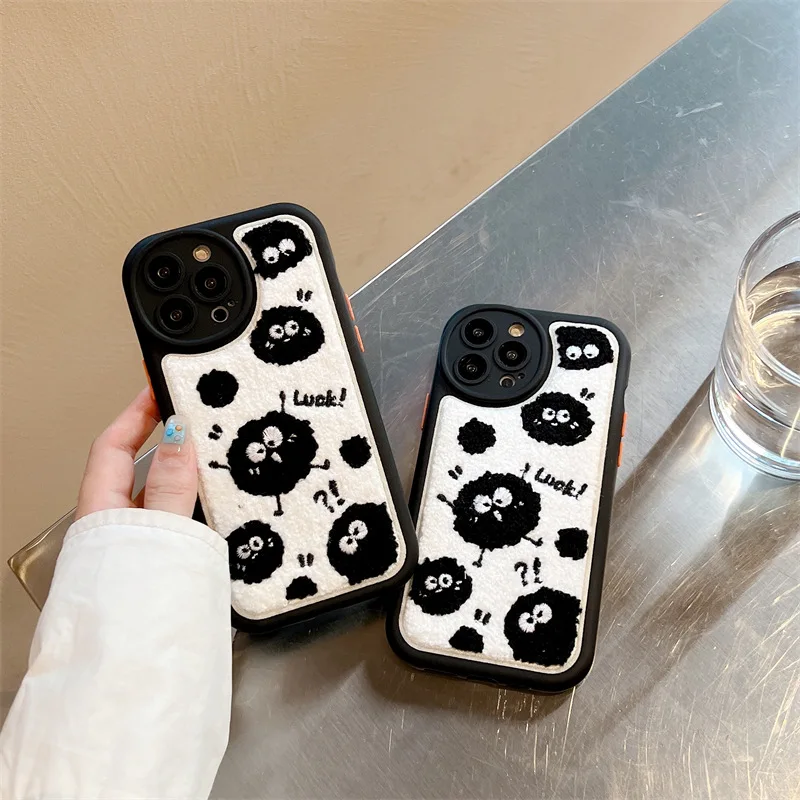 

Cute Embroidered Cartoon Coal Balls Phone Case Cover for IPhone 14 Plus 11 12 13 14 Pro Max Shockproof Cases for IPhone 14 Case