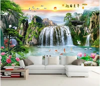 custom mural 3d photo wallpaper chinese style flowers lake waterfall natural scene home decor large size wallpapers for walls 3d
