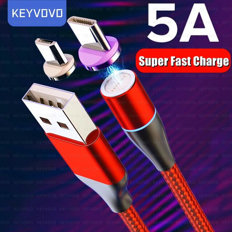 

5A Magnetic Micro USB Type C Charger Cable Fast Charging Phone Data Cord For Xiaomi Huawei Poco QC3.0 Supercharge 40W Magnet
