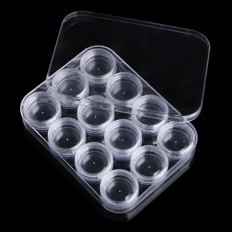 

12 Grid Plastic Storage Empty Bottle Box for CASE Pot For Nail Art for Rhineston E74C