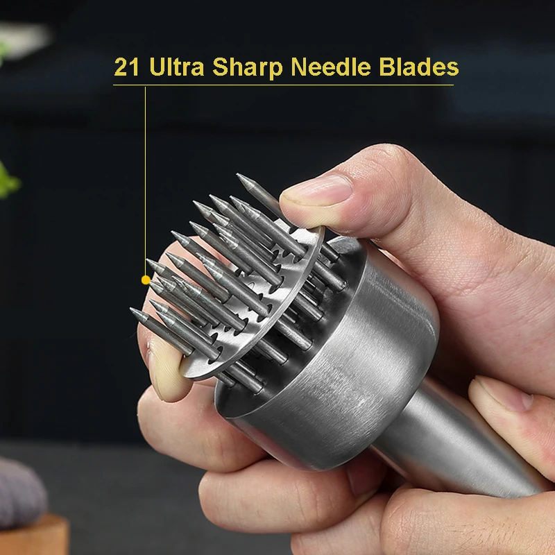 

New 304 Stainless Steel Meat Tenderizer, Durable 21 Ultra Sharp Needle Blade Tenderizer for Steak, Beef - Kitchen Cooking Tools