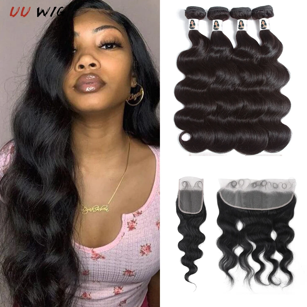 

UU парик 13A, волнистые пучки с застежкой, бразильские пучки волос с застежкой, HD кружева, 100% человеческие пряди волос с фронтальной