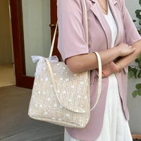 new simple straw woven bag women fashion leisure bags 2022 large capacity lace shoulder bag for female
