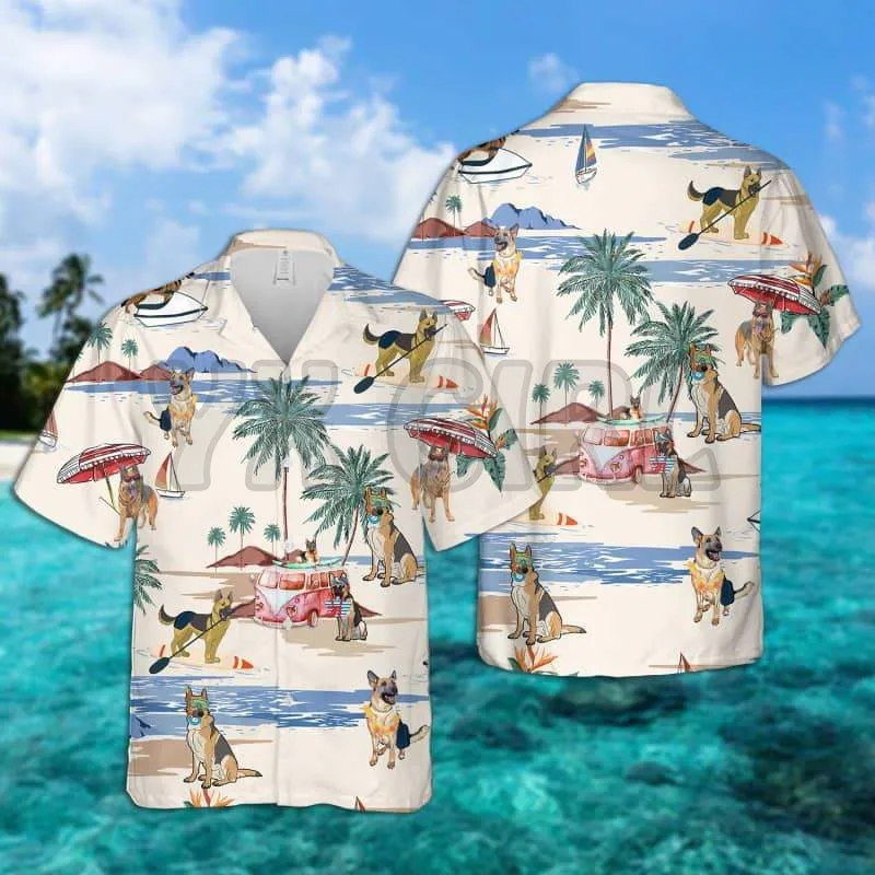 GERMAN SHERP SUMMER BEACH HAWAIIAN SHIRT  3D All Over Printed Hawaiian Shirt Men's For Women's Harajuku Casual Shirt Unisex