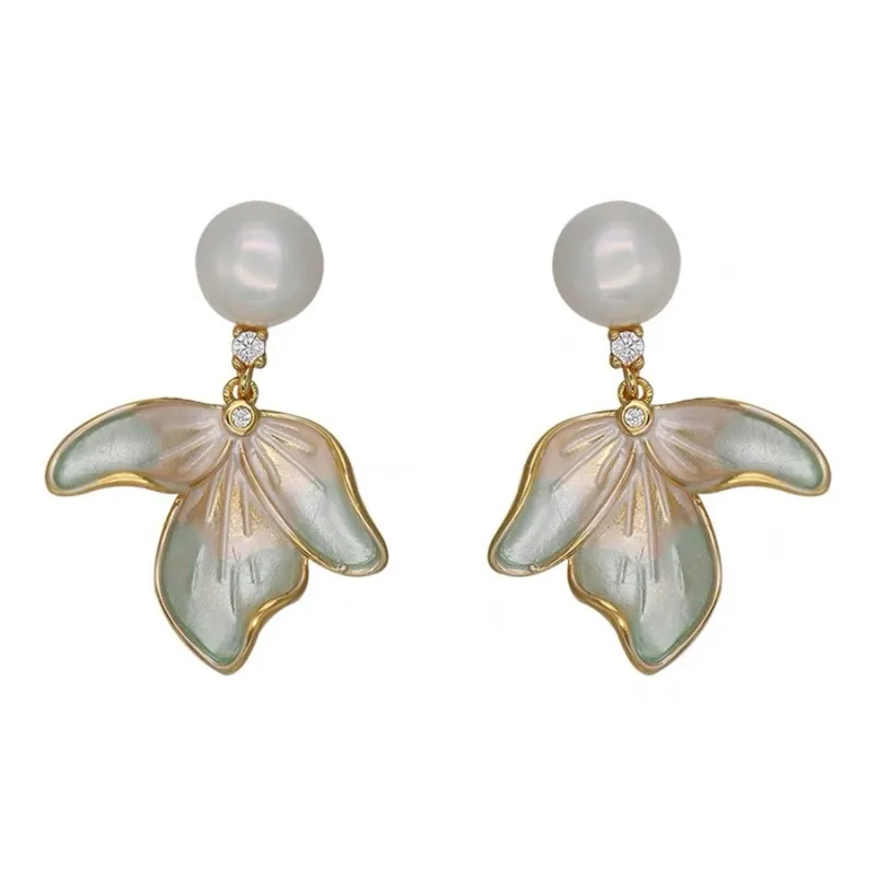 Лепестковые серьги с кристаллами и жемчугом в европейском американском стиле