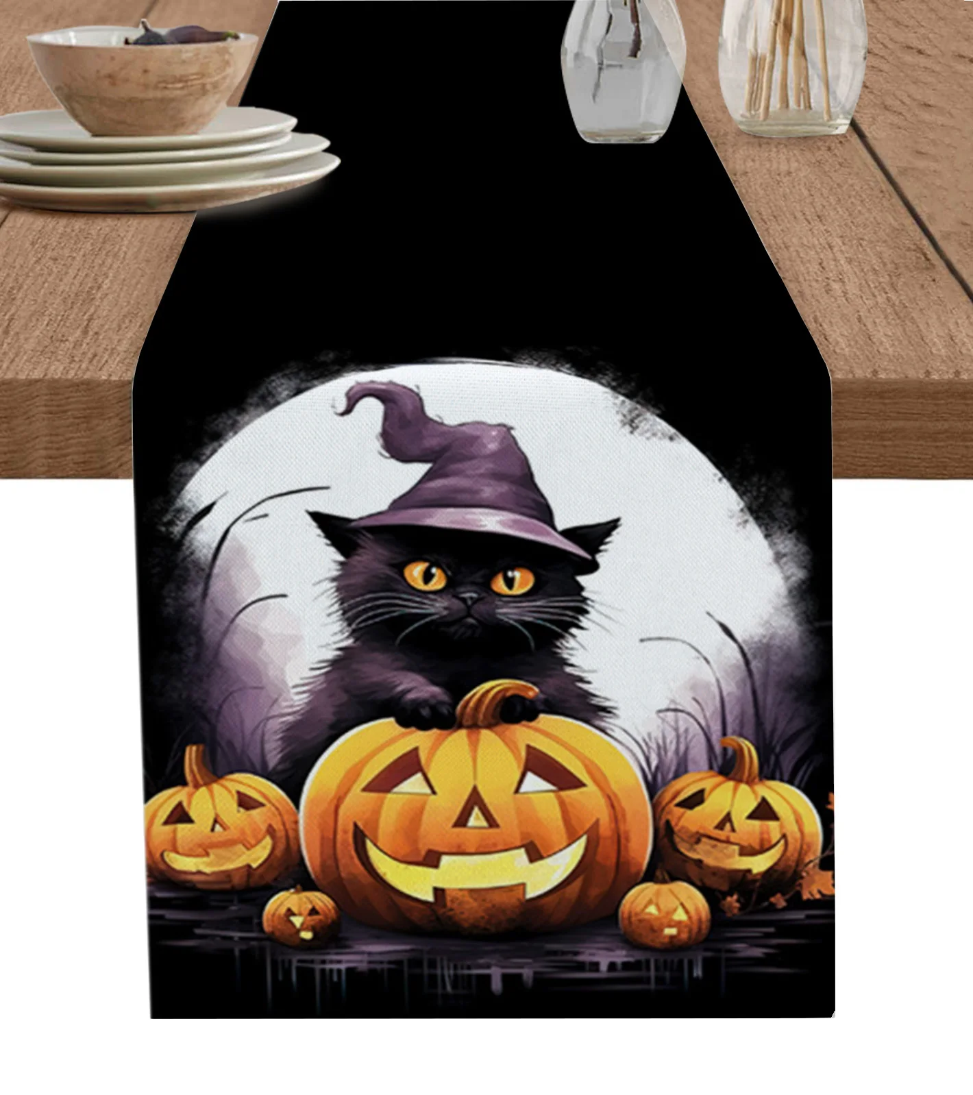 

Halloween Pumpkin Cat Horror Wizard Home Dining Room Decor Table Cloth Wedding Christmas Party Table Runners