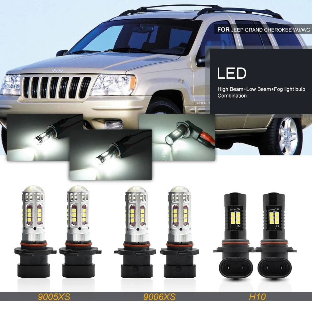 

Для Jeep Grand Cherokee WJ/WG 1999-2004 9005XS 9006XS 9055 9140 9145 светодиодный Замена передней фары, белая рамка для автомобиля