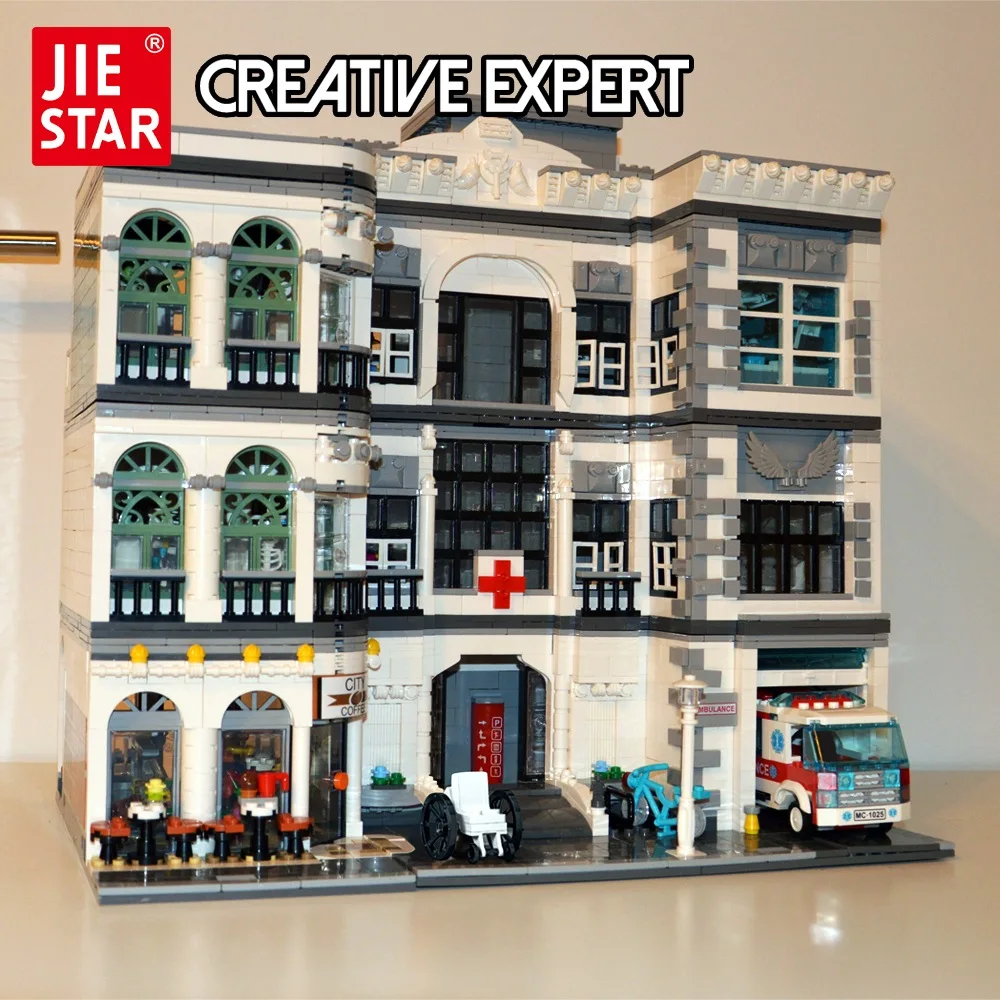 

JIESTAR креативный эксперт уличный вид больница 89135 4953 шт. кубики Moc модульная модель дома Строительные блоки игрушка детектив офис