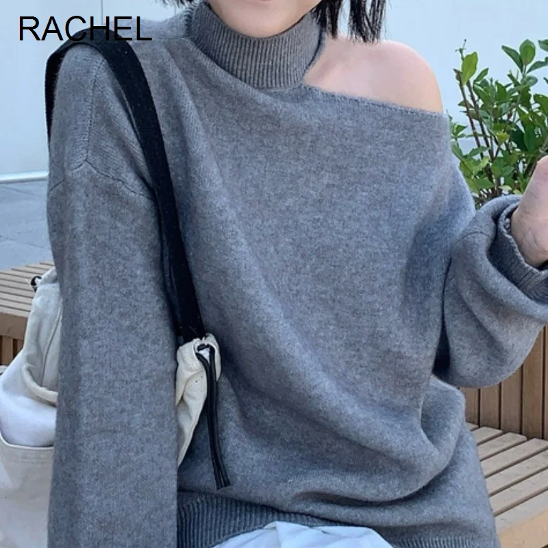 Шикарный ранний осенний Топ тонкий дизайн рваный пуловер с открытыми плечами