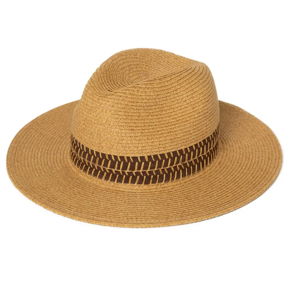 

Women Straw Sun Fedora Hat for Women,Packable Beach Hat Wide Brim Panama Hat UV UPF 50+ Summer Hat Khaki Medium