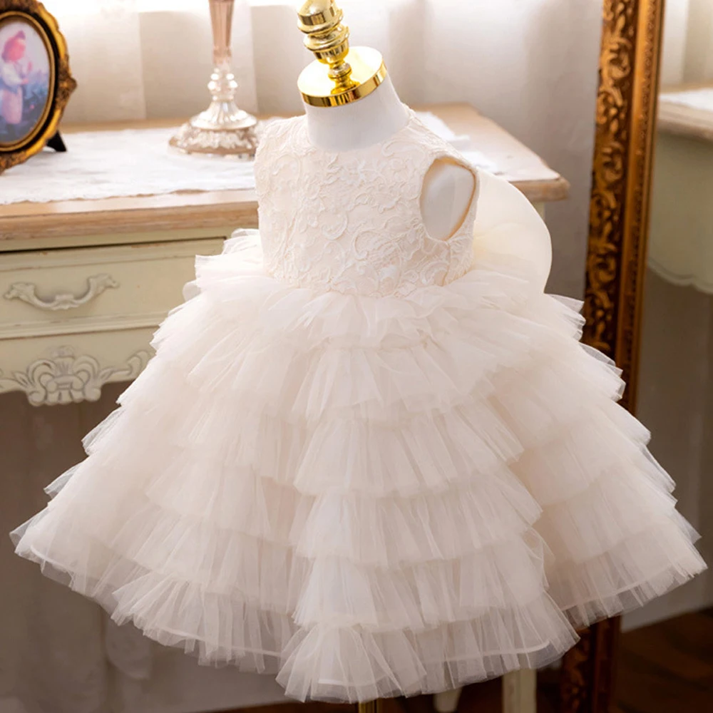 

White Newborn Dress 1st Birthday Dress For Baby Girl Princess Flower Wedding Dress Party Baptism Girl Tutu Ball Gown Kids Clothe