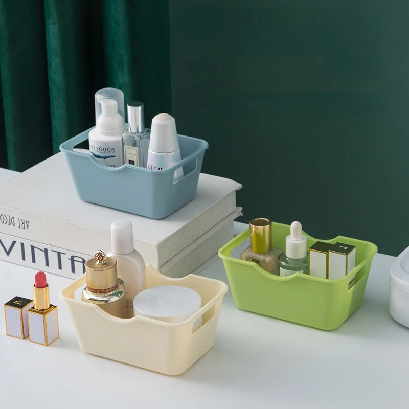 

Корзина для хранения с ручкой, коробка для хранения косметики, настольный пластиковый органайзер для всякой всячины, бытовой контейнер для хранения косметики, кухни