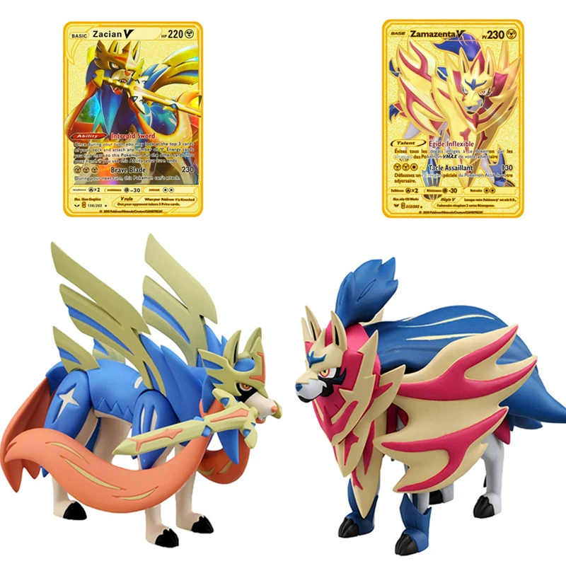 

Takara Tomy Pokemon Zamazenta Zacian Figure Toys Anime Figures Model to Send Pokemon Metal Cards Children's Birthday Gifts