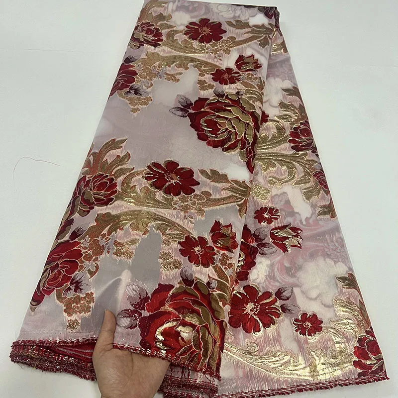 

2023 Latest French Brocade Lace Fabric High Quality African Lace Fabric Embroidery Gild Jacquard Tissue For Wedding Sew 5Yards
