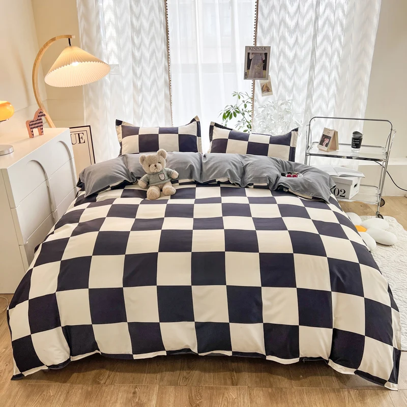 

Комплект постельного белья в простом стиле для двуспальной кровати, мягкий постельный комплект постельного бельё, односпальные/двуспальные постельные комплекты