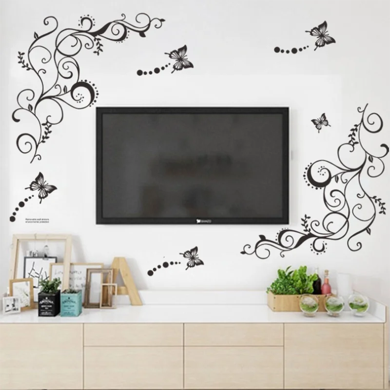 

Black White Butterfly Flower Vine Wall Sticker Bedroom Living Room Sofa TV Background Decoration Home Art Decals 40*60CM
