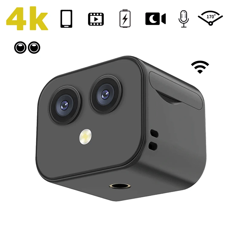 Mini WiFi IP Camera HD 4K Wireless Security Surveillance Micro Dual Cam Night Vision Smart Home Sports Monitor Built-in Battery