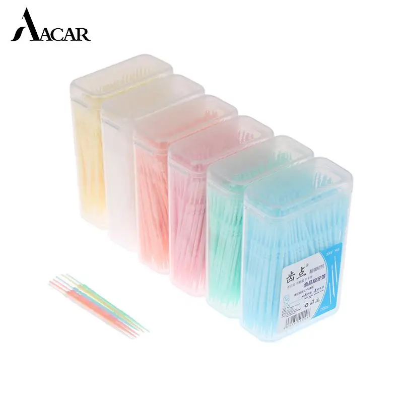 

200Pcs Double-headed Disposable Dental Flosser Interdental Brush Teeth Stick Toothpicks Floss Pick Oral Gum Teeth Cleaning Care