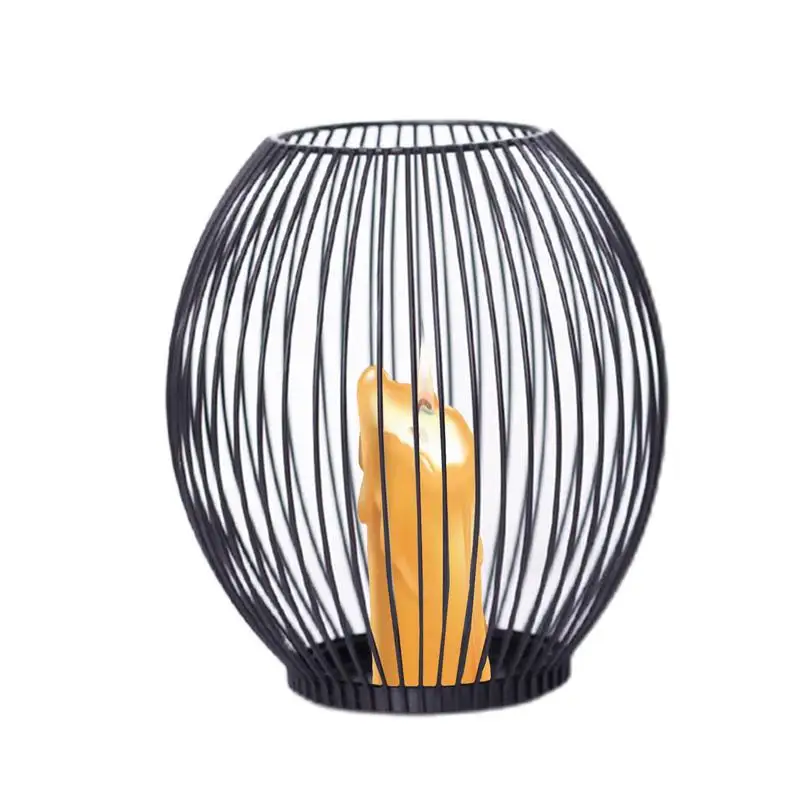 

Candle Holder Wire Lantern Black Metal Oval Candle Holders Vintage Decorative Candle Stand For Indoor Outdoor Events Parties