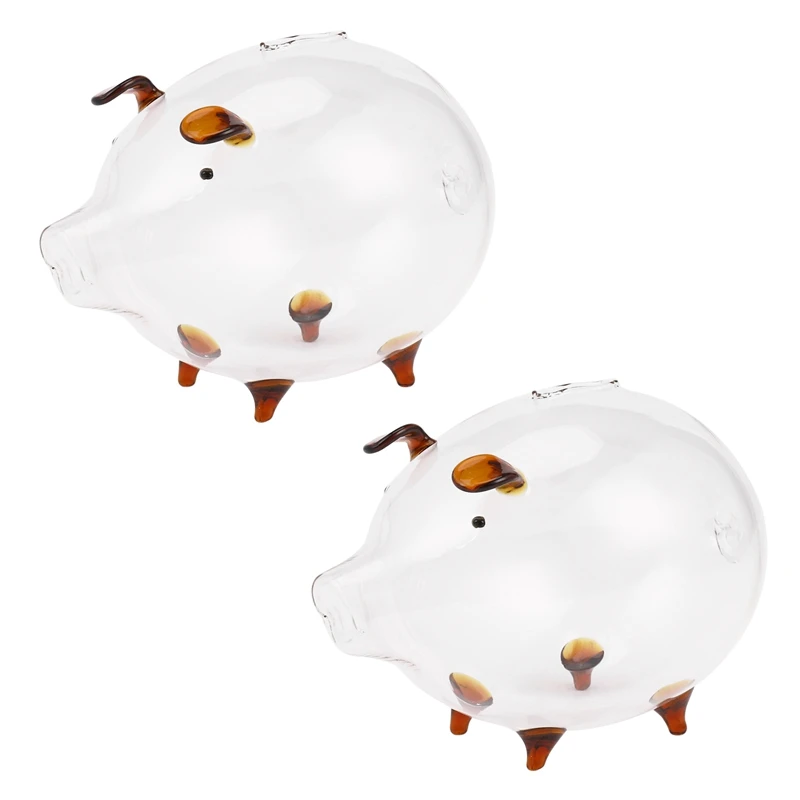 

2X Pig Piggy Bank Money Boxes Coin Saving Box Cute Transparent Glass Souvenir Birthday Gift For Children Kids-Brown